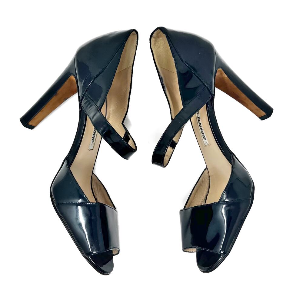 Manolo Blahnik Black Patent Leather Mary Jane Pumps Womens sz US 7.5, IT 37.5 - Picture 5 of 16